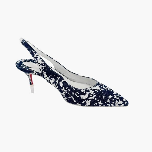Christian Louboutin Kate Slingback 55 Pumps Blue Denim Size 37 US 7 Kitten Heels - Picture 11 of 14